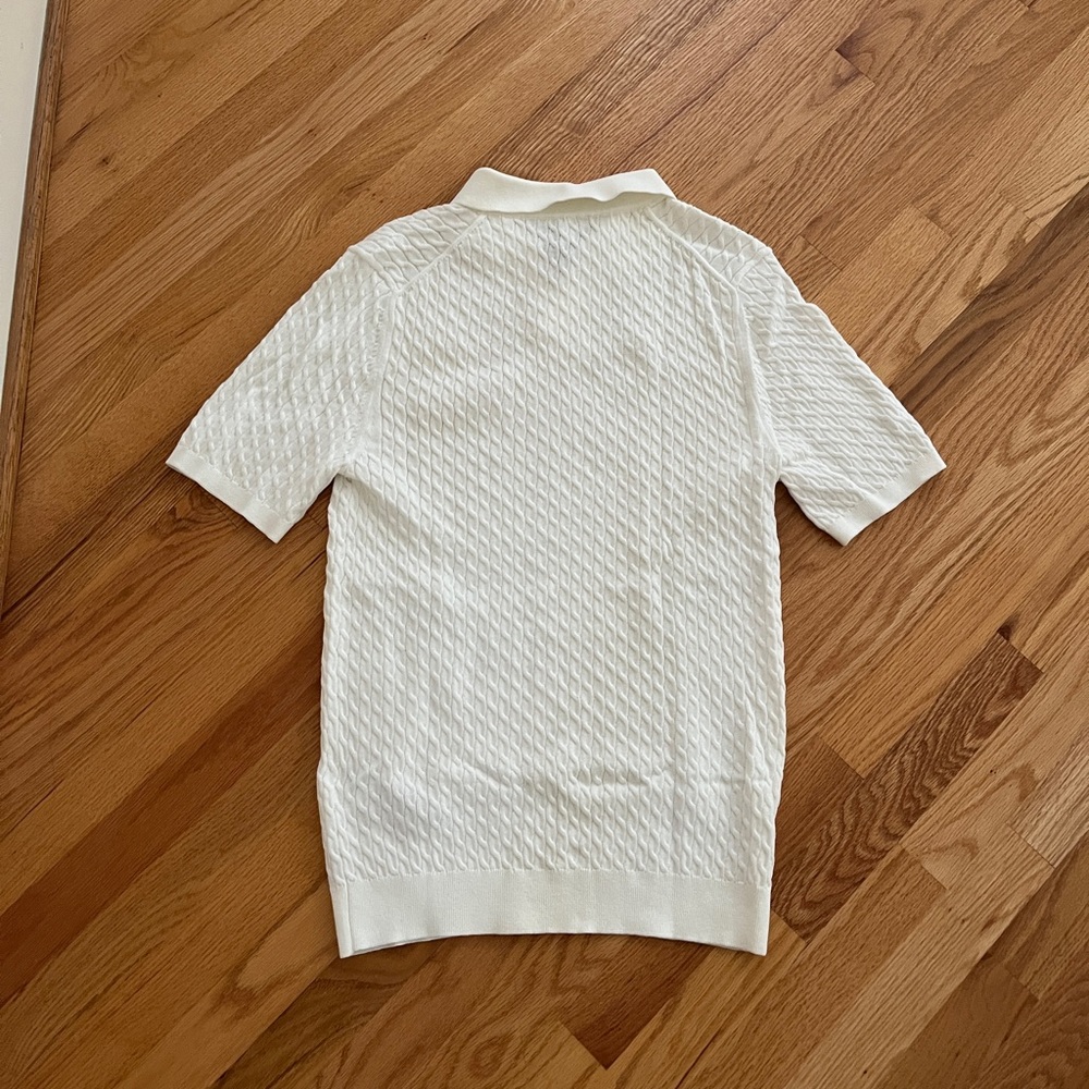 Reiss white cream cable knit v neck polo shirt - Picture 7 of 8